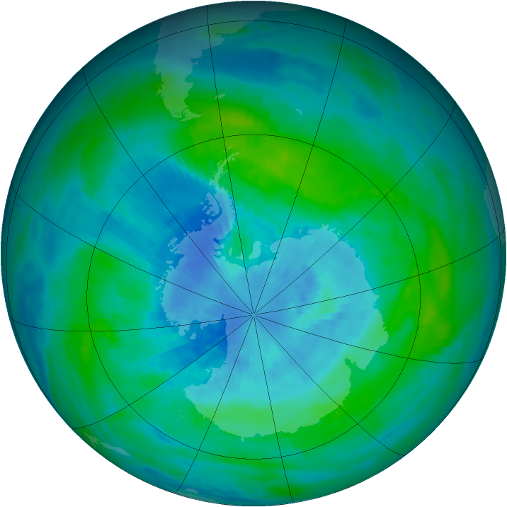 Antarctic ozone map for 21 March 1989
